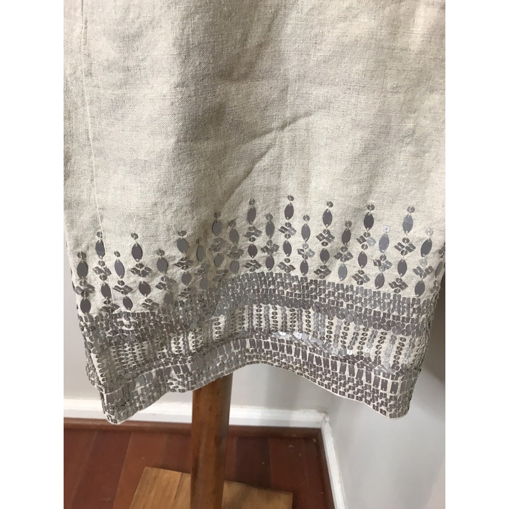 Eileen Fisher Linen Sleeveless Kneelength Summer‎ Dress Tan Sequin Size 4 - Picture 5 of 8